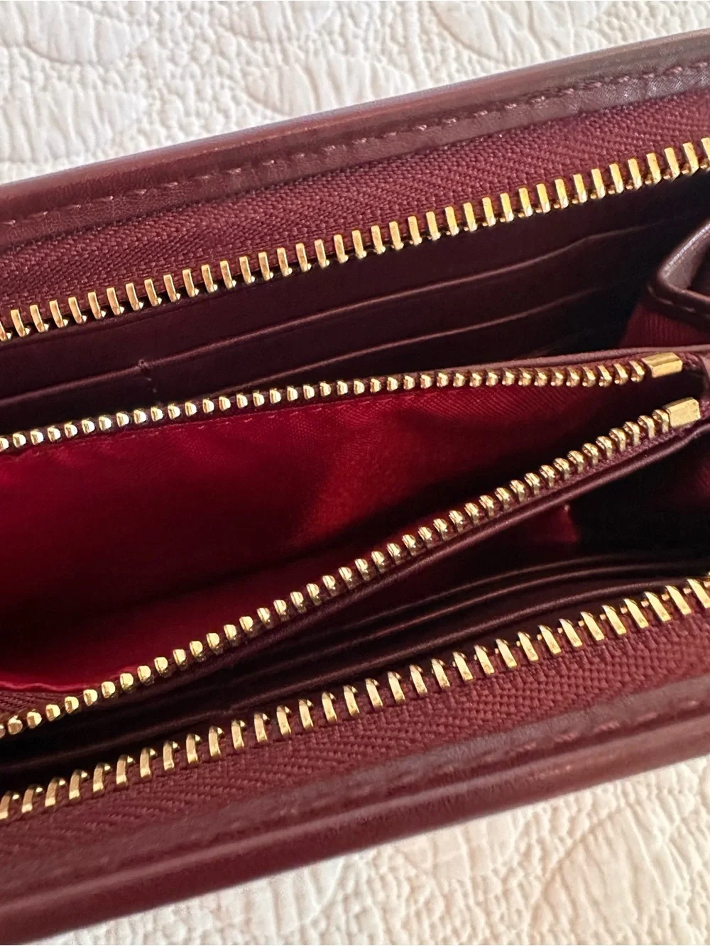Hammitt Burgundy Leather Zip Wallet with Gold Studs